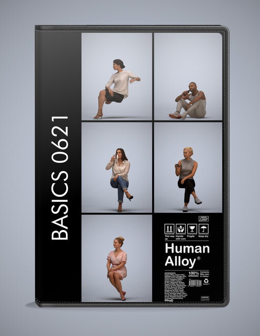 scanned 3D people sitting collection, 5 photogrammetry models for Enscape and V-Ray