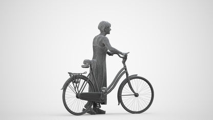 scanned 3D senior woman cycling, photogrammetry people for Enscape and V-Ray, wireframe side view