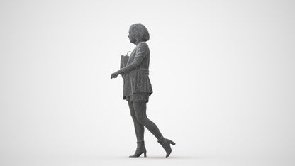 3D human model woman casual shopping, photogrammetry scanned person for archviz, square thumbnail