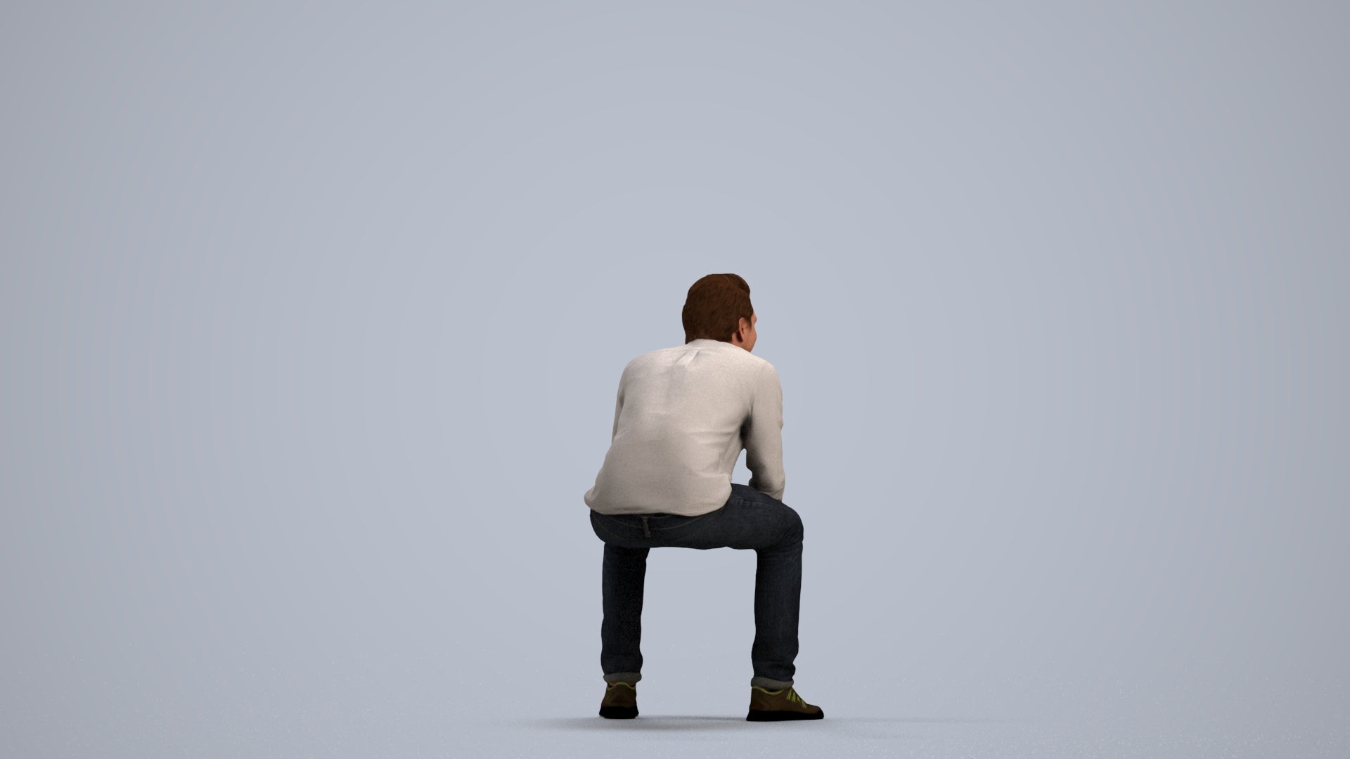 photogrammetry 3D man casual sitting, realistic human model archviz FBX, front view render
