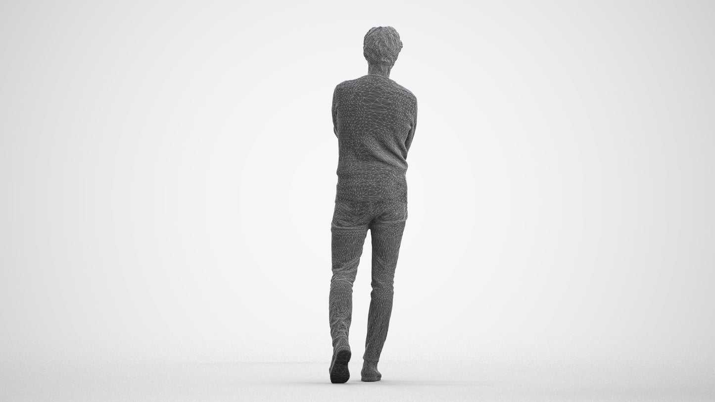 realistic 3D human man casual standing, archviz people FBX OBJ for Blender, wireframe front view