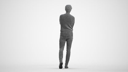 realistic 3D human man casual standing, archviz people FBX OBJ for Blender, wireframe front view