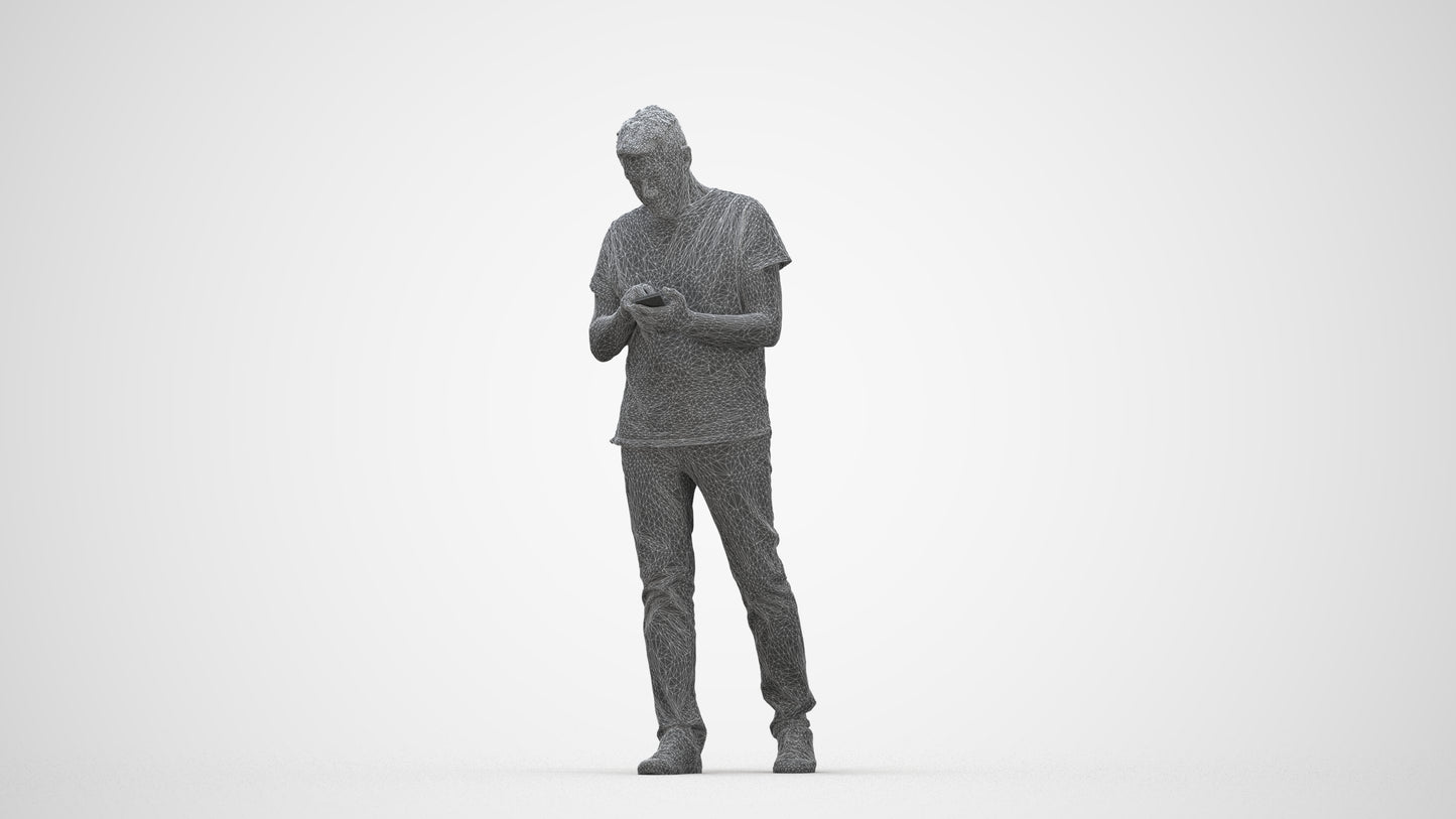 photogrammetry 3D senior man casual walking, realistic human model archviz FBX, wireframe back view