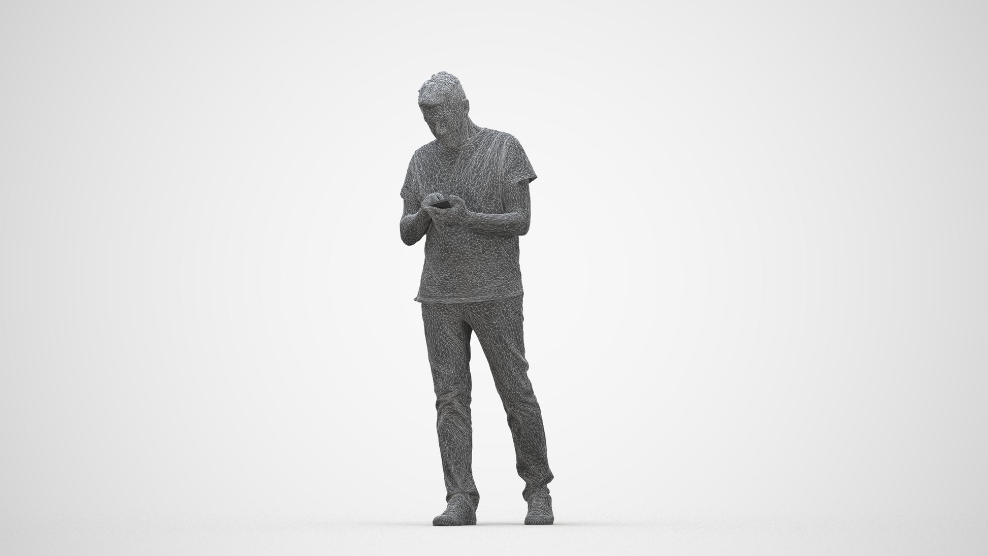 photogrammetry 3D senior man casual walking, realistic human model archviz FBX, wireframe back view