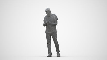 photogrammetry 3D senior man casual walking, realistic human model archviz FBX, wireframe back view
