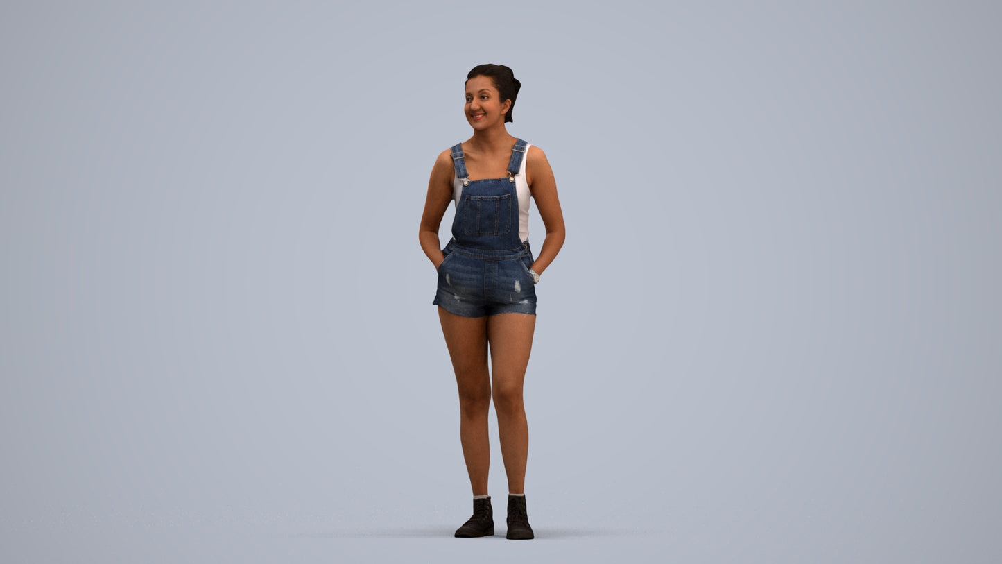 3D people model woman casual standing, scanned human for 3ds Max rendering, standing pose render
