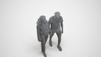 3D human model woman casual couple, photogrammetry scanned person for archviz, wireframe three-quarter view