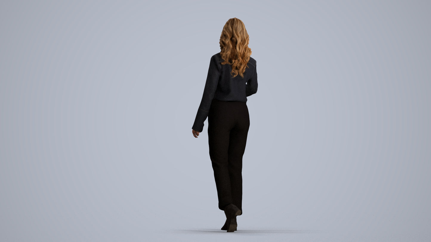 3D scanned woman door business, photorealistic archviz people for Enscape and SketchUp, front view render