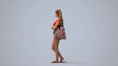 photogrammetry 3D girl casual standing, realistic human model archviz FBX, three-quarter view render