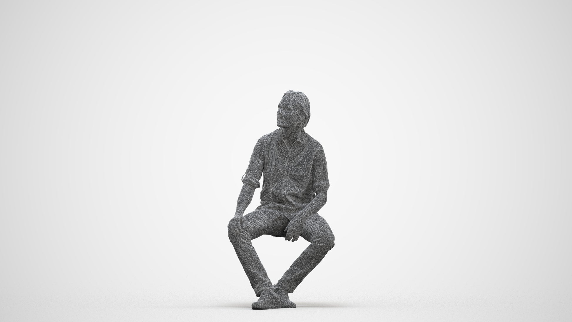 3D scanned man sitting casual, photorealistic archviz people for Enscape and SketchUp, three-quarter front view render