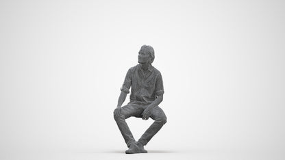 3D scanned man sitting casual, photorealistic archviz people for Enscape and SketchUp, three-quarter front view render