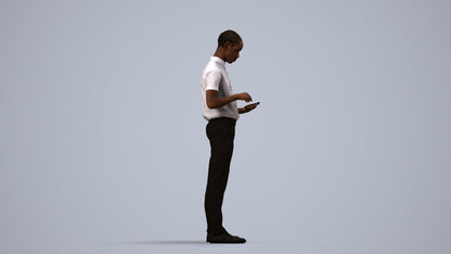 3D human model boy hospitality, photogrammetry scanned person for archviz, side view render