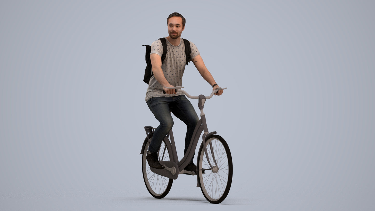 realistic 3D human man casual cycling, archviz people FBX OBJ for Blender, standing pose render