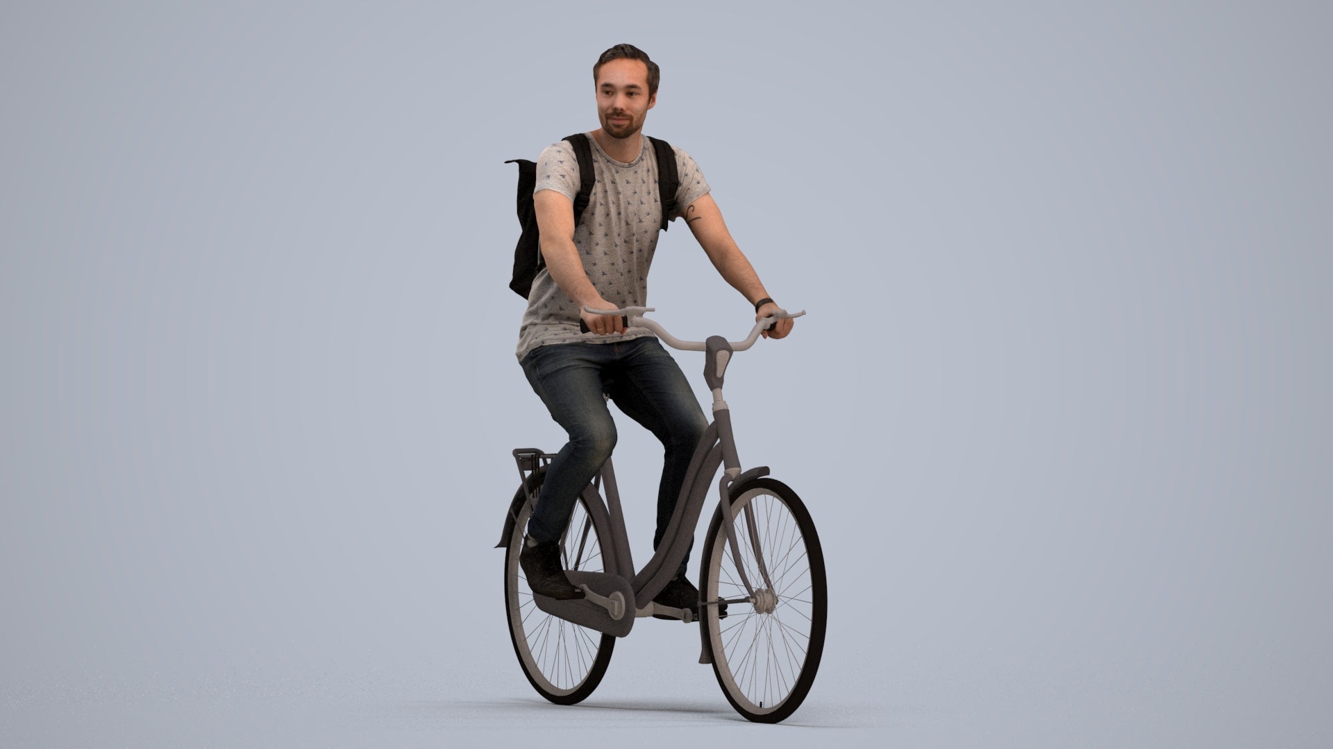 realistic 3D human man casual cycling, archviz people FBX OBJ for Blender, standing pose render