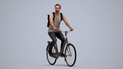 realistic 3D human man casual cycling, archviz people FBX OBJ for Blender, standing pose render