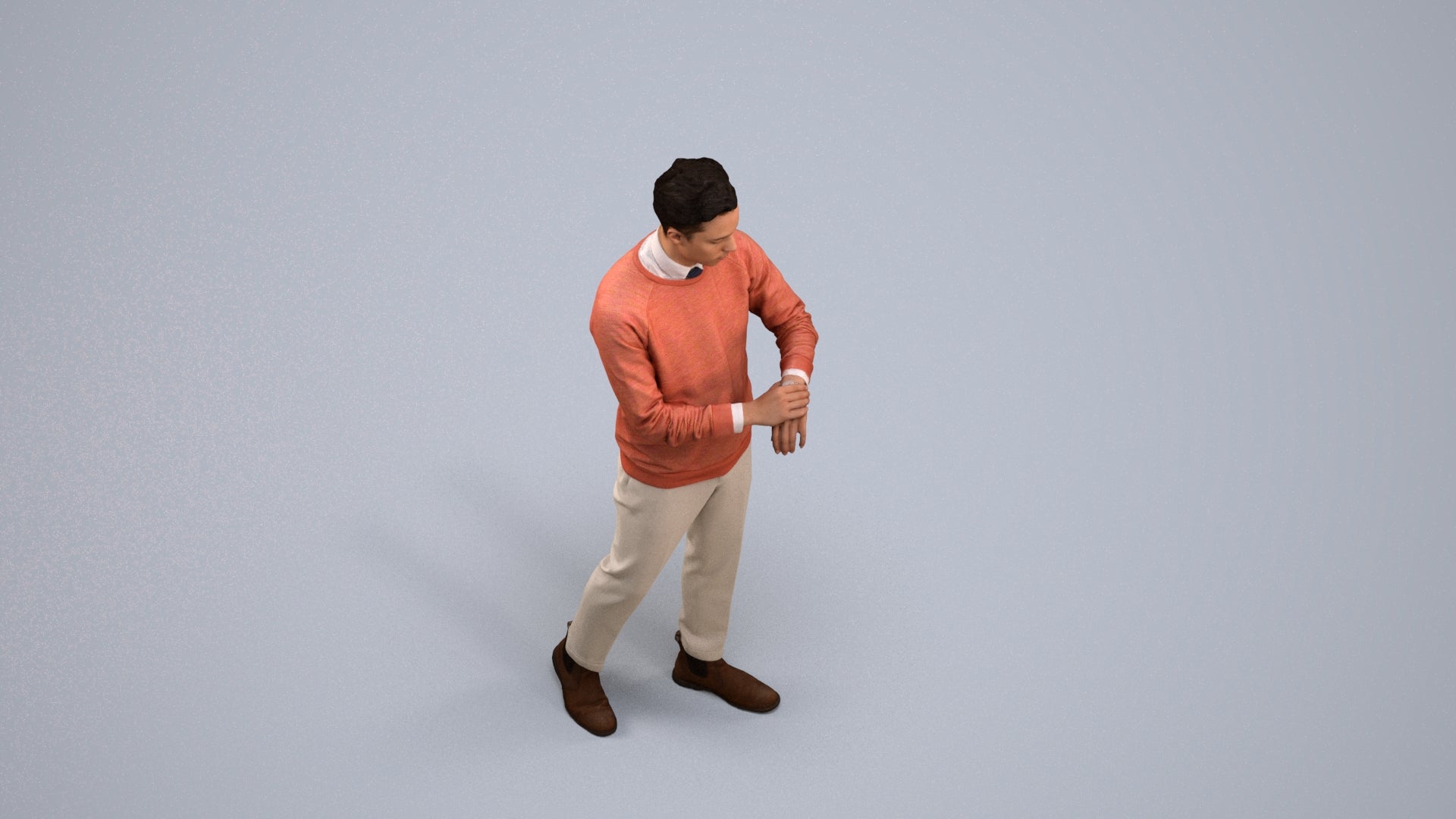 3D people model man casual walking, scanned human for 3ds Max rendering, back view render