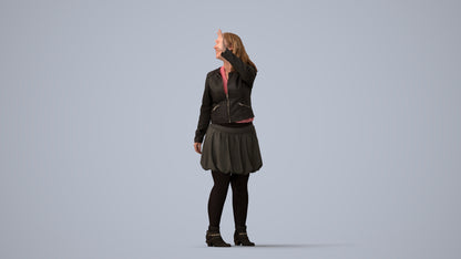 3D human model woman casual standing, photogrammetry scanned person for archviz, three-quarter view render