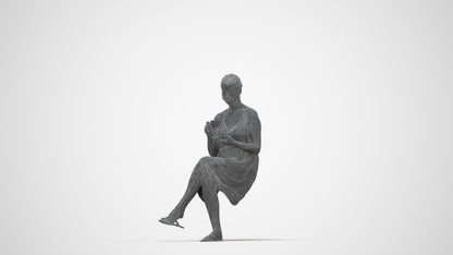 3D scanned woman sitting casual, photorealistic archviz people for Enscape and SketchUp, wireframe back view