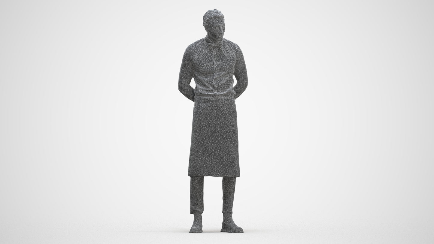 3D human model man hospitality, photogrammetry scanned person for archviz, three-quarter front view render