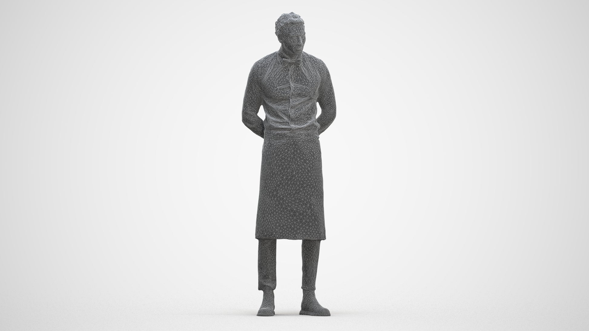 3D human model man hospitality, photogrammetry scanned person for archviz, three-quarter front view render