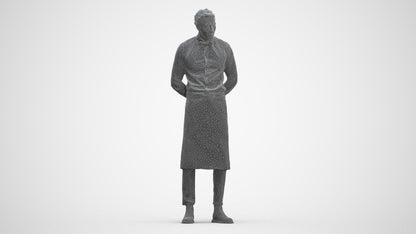 3D human model man hospitality, photogrammetry scanned person for archviz, three-quarter front view render