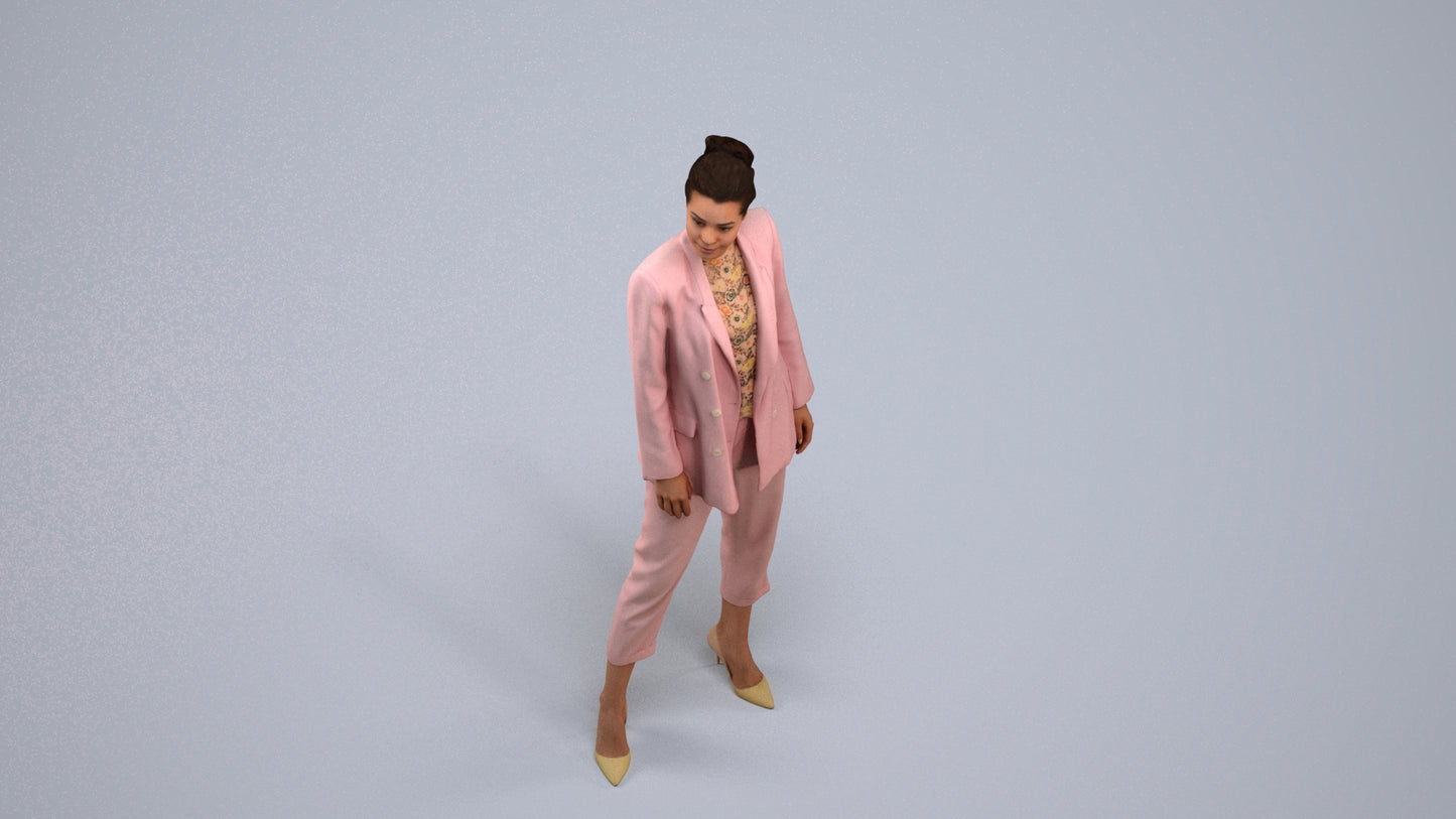 realistic 3D people woman business standing, render-ready for V-Ray and Corona, FBX OBJ, back view render