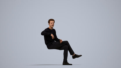 scanned 3D man casual sitting, photogrammetry people for Enscape and V-Ray, side view render
