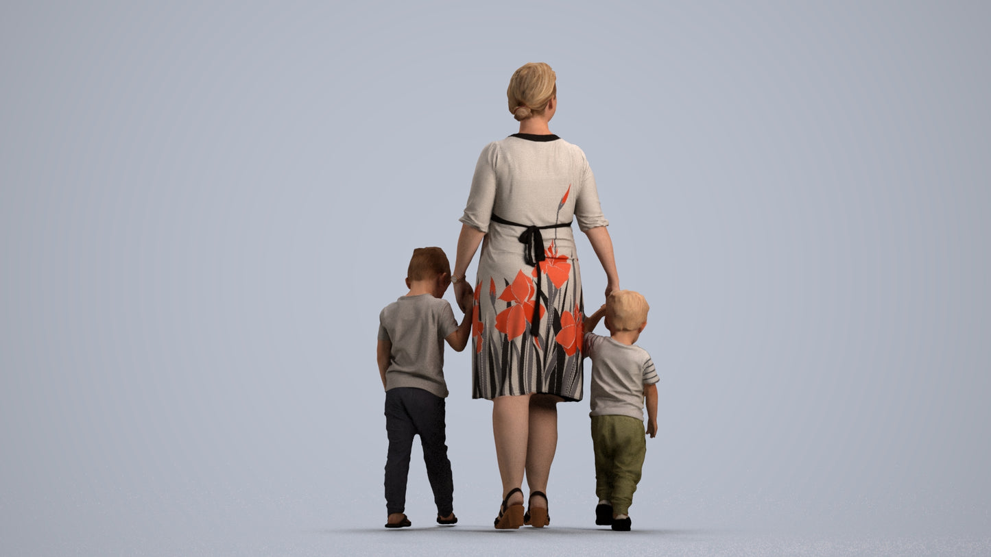 3D human model girl casual kids, photogrammetry scanned person for archviz, front view render