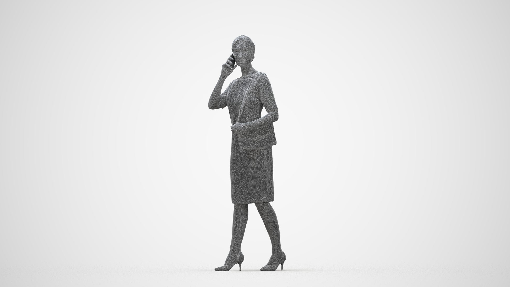 photogrammetry 3D woman casual standing, realistic human model archviz FBX, wireframe back view