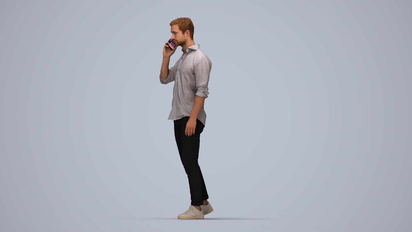 realistic 3D people man casual walking, render-ready for V-Ray and Corona, FBX OBJ, top-down view render