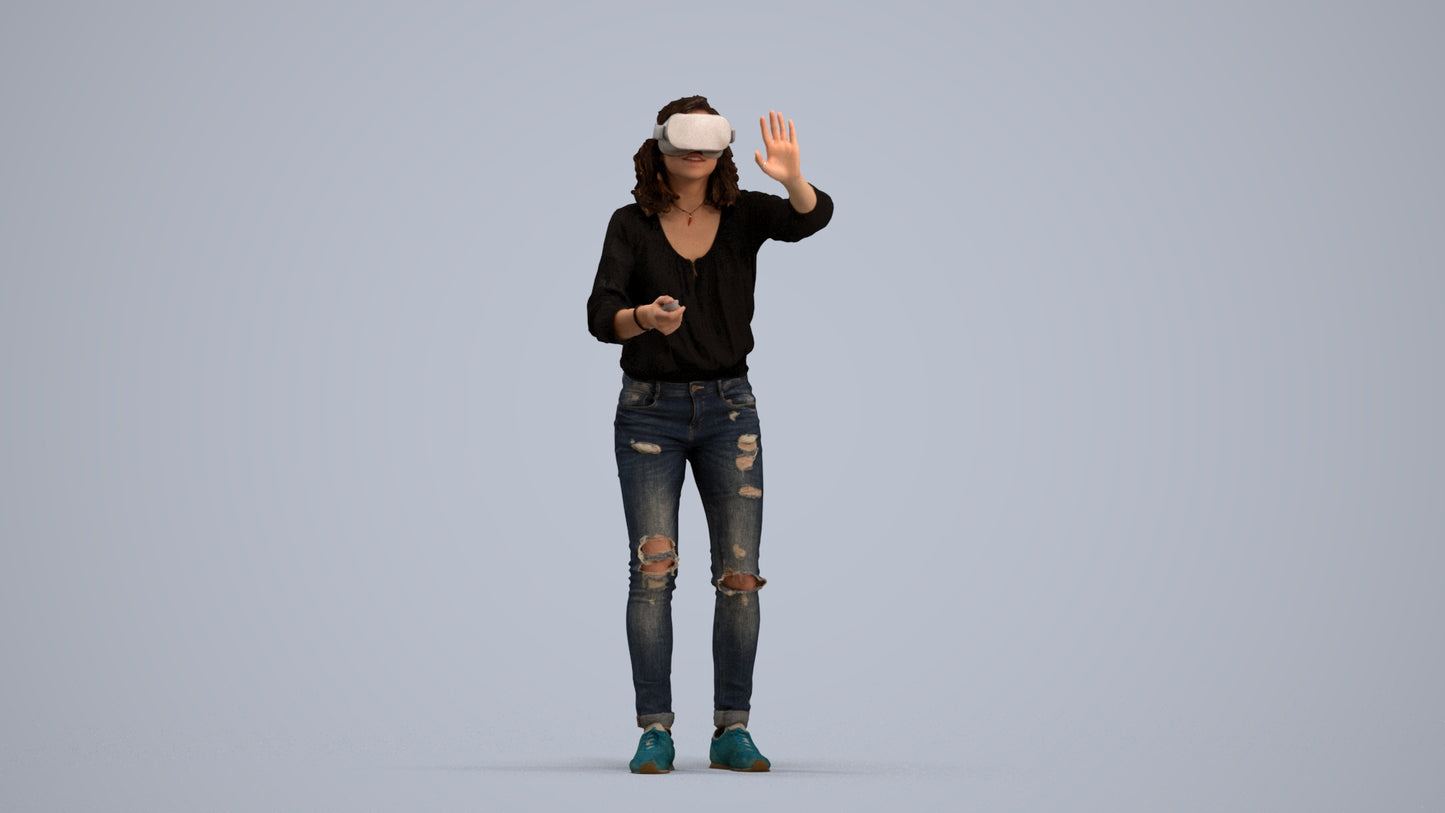 realistic 3D human woman casual standing, archviz people FBX OBJ for Blender, standing pose render