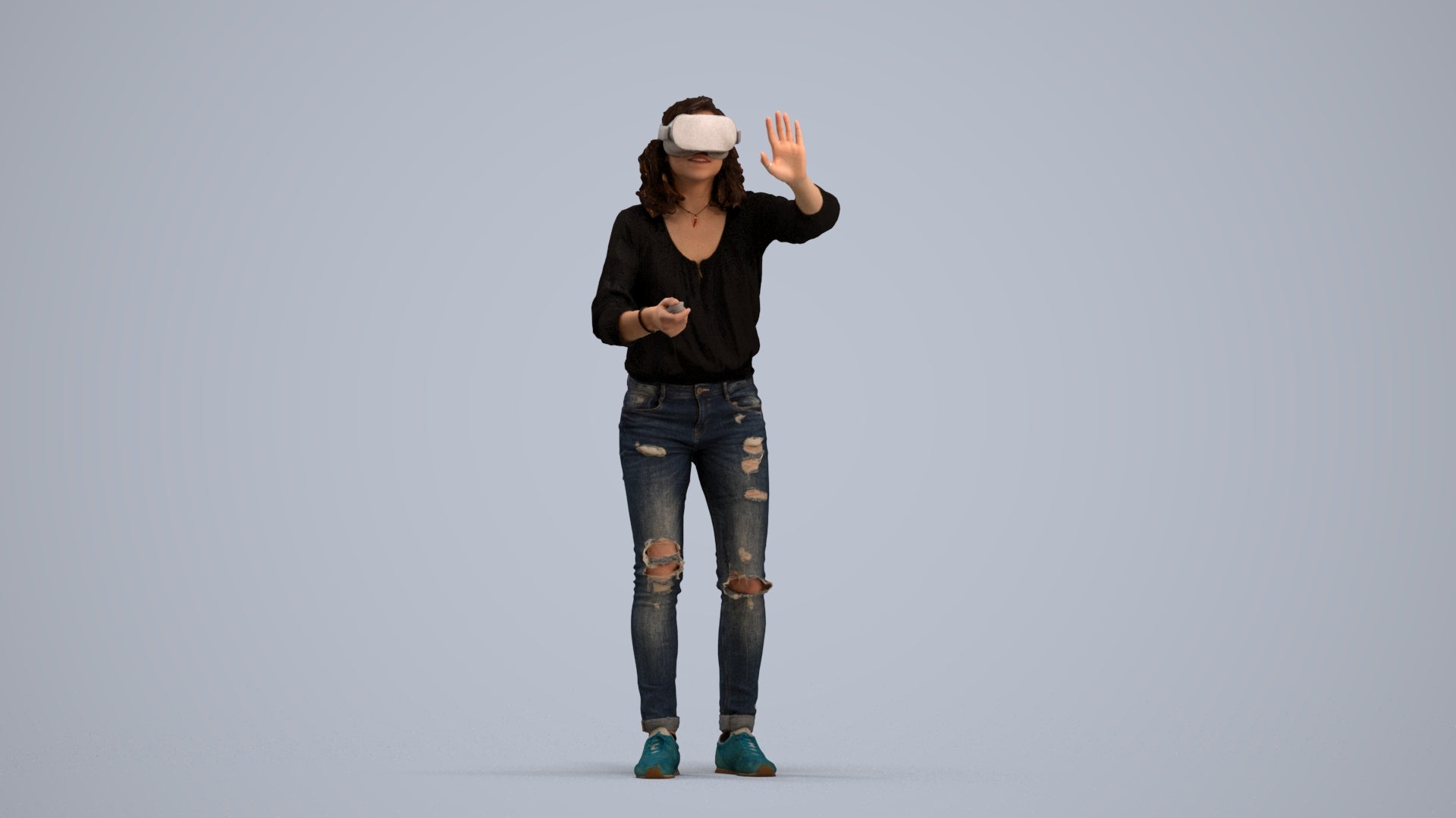 realistic 3D human woman casual standing, archviz people FBX OBJ for Blender, standing pose render