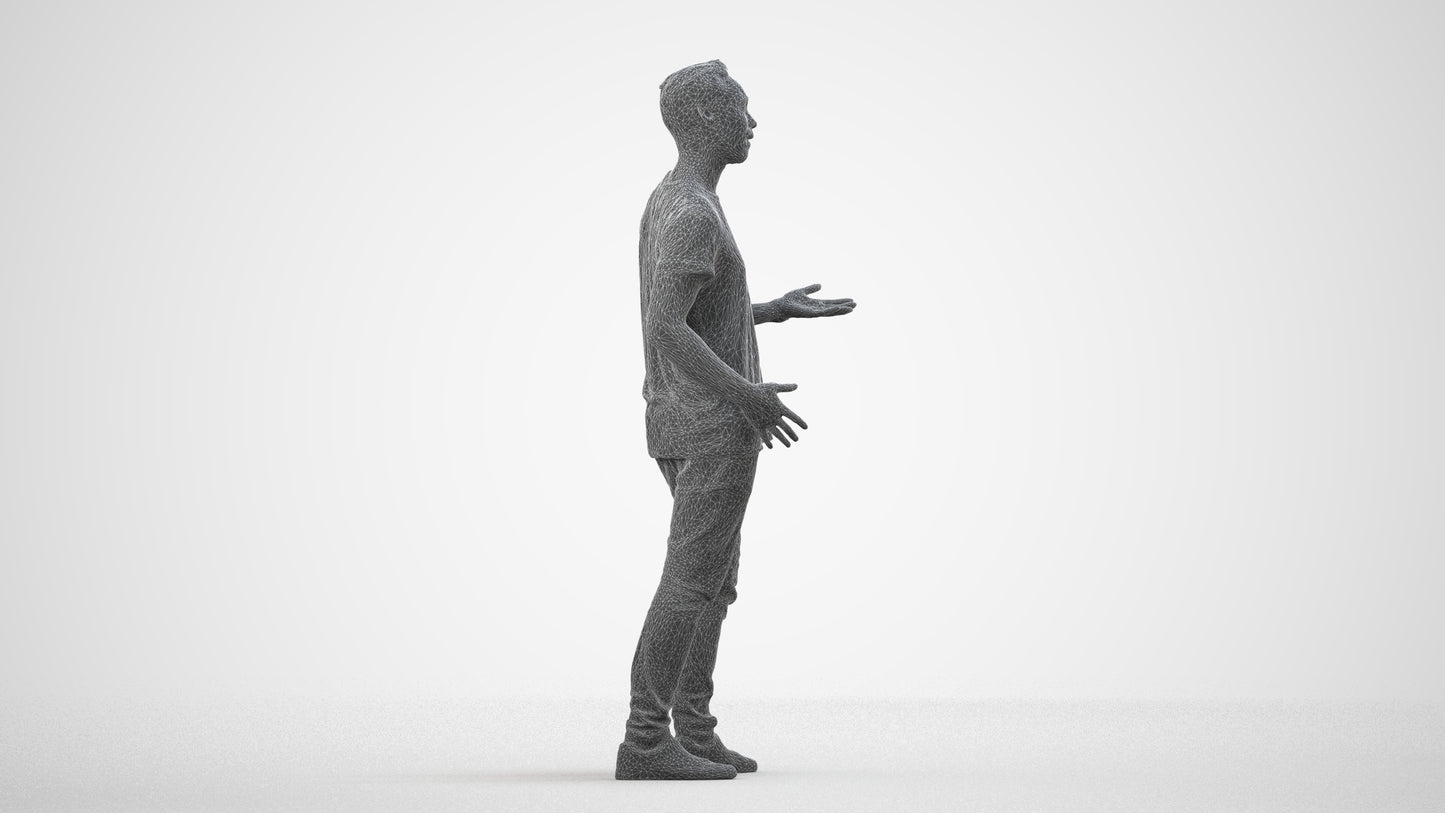 realistic 3D human man casual standing, archviz people FBX OBJ for Blender, wireframe side view
