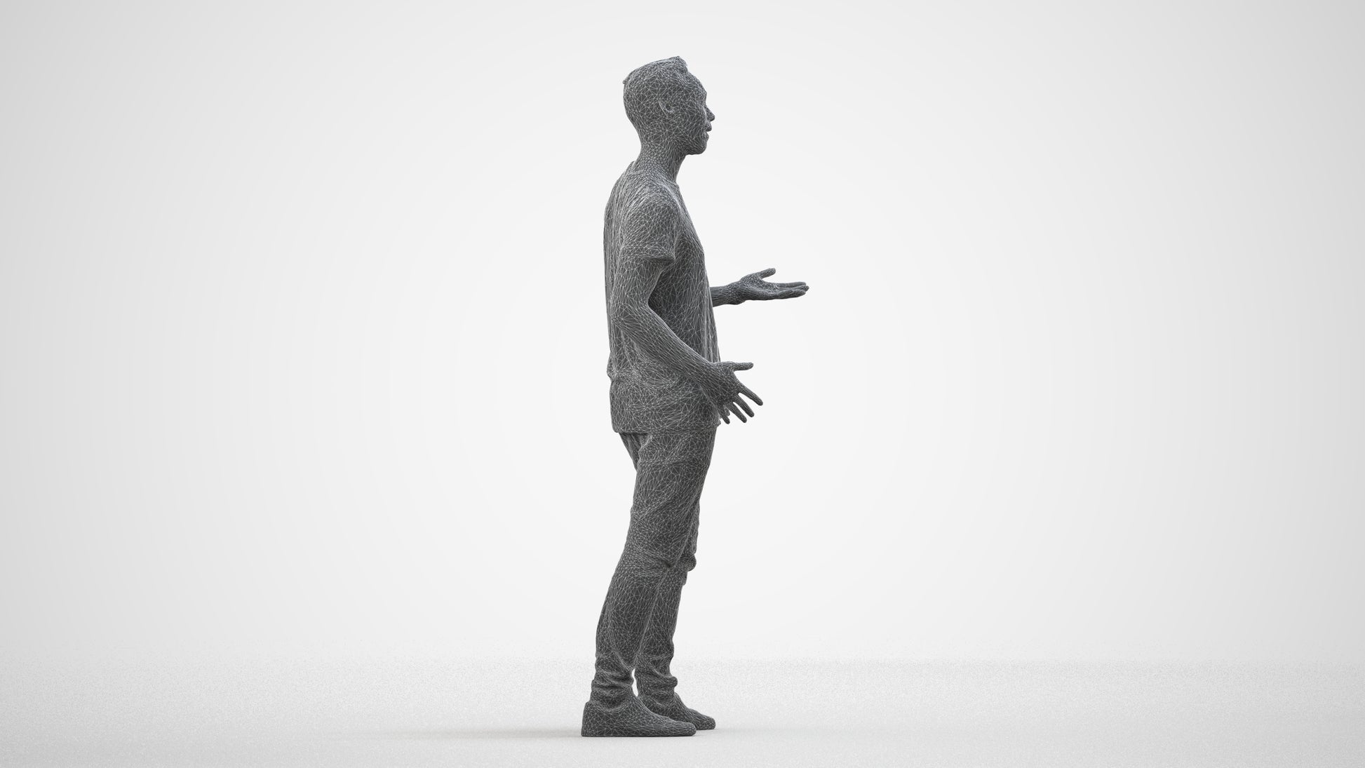 realistic 3D human man casual standing, archviz people FBX OBJ for Blender, wireframe side view