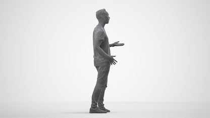 realistic 3D human man casual standing, archviz people FBX OBJ for Blender, wireframe side view