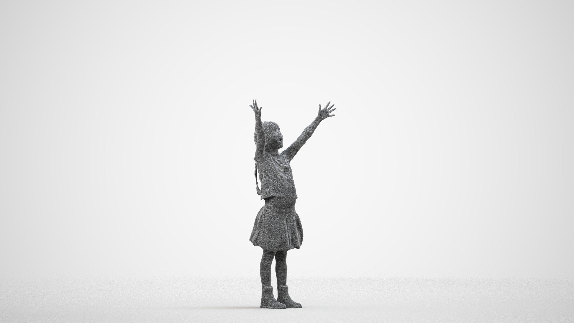 3D scanned girl kids casual, photorealistic archviz people for Enscape and SketchUp, wireframe side view
