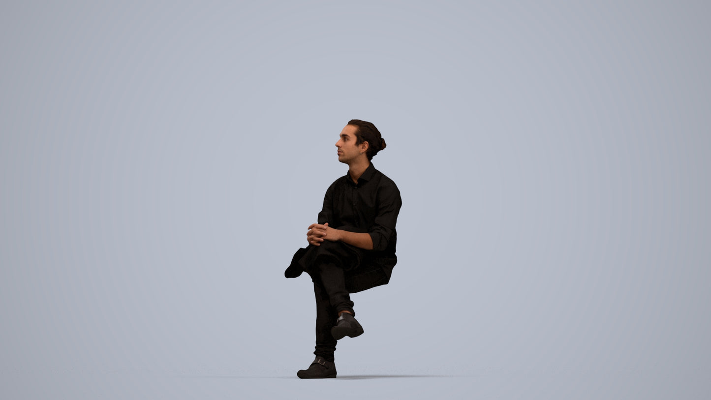 3D scanned man sitting casual, photorealistic archviz people for Enscape and SketchUp, top-down view render