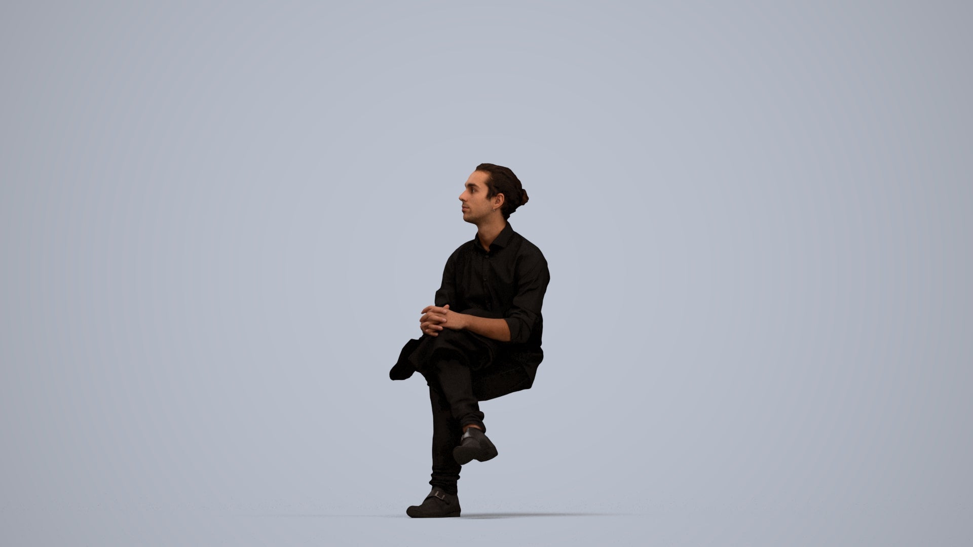 3D scanned man sitting casual, photorealistic archviz people for Enscape and SketchUp, top-down view render