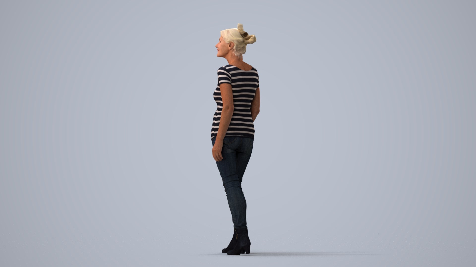 realistic 3D human senior woman casual walking, archviz people FBX OBJ for Blender, three-quarter view render