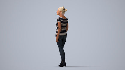 realistic 3D human senior woman casual walking, archviz people FBX OBJ for Blender, three-quarter view render