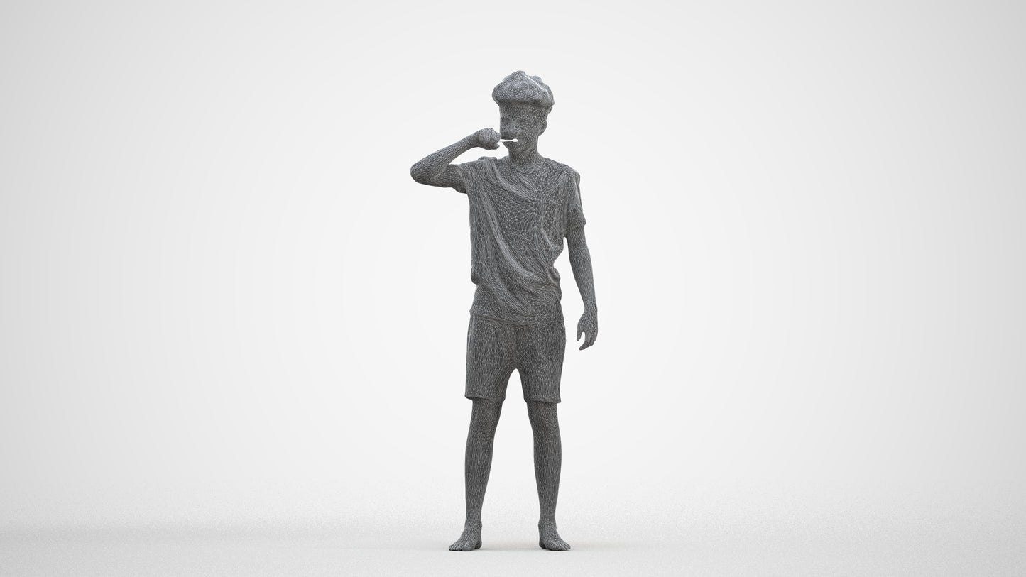 3D scanned boy kids, photorealistic archviz people for Enscape and SketchUp, three-quarter front view render