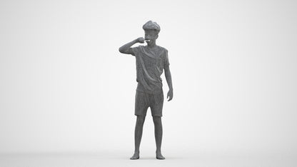 3D scanned boy kids, photorealistic archviz people for Enscape and SketchUp, three-quarter front view render