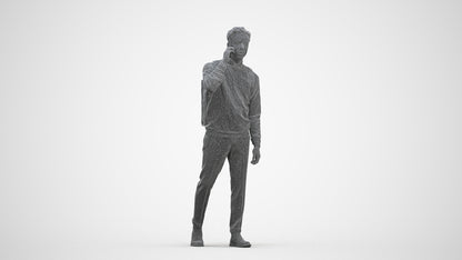 scanned 3D man casual walking, photogrammetry people for Enscape and V-Ray, three-quarter front view render