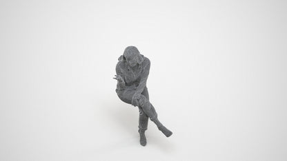 realistic 3D people woman casual sitting, render-ready for V-Ray and Corona, FBX OBJ, wireframe three-quarter view