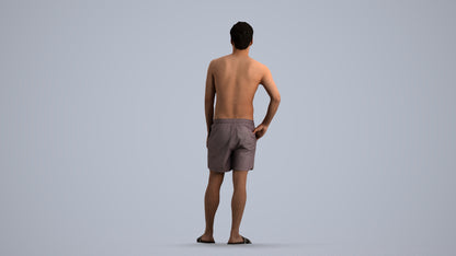 3D people model man pool, scanned human for 3ds Max rendering, front view render