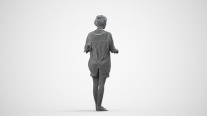 realistic 3D woman casual standing, scanned archviz people for Blender and 3ds Max, wireframe side view