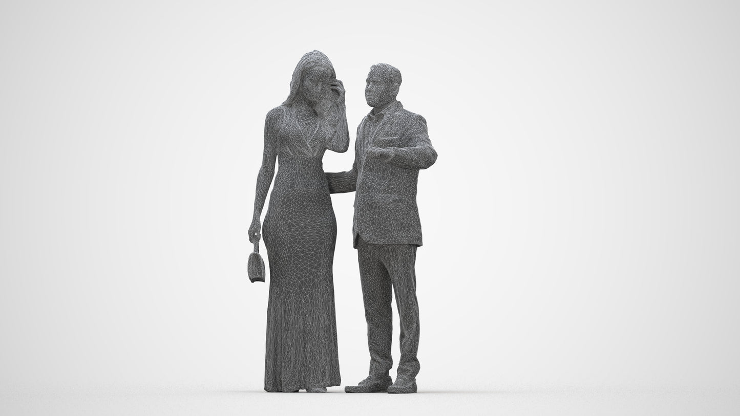 3D people model man formal couple, scanned human for 3ds Max rendering, wireframe back view