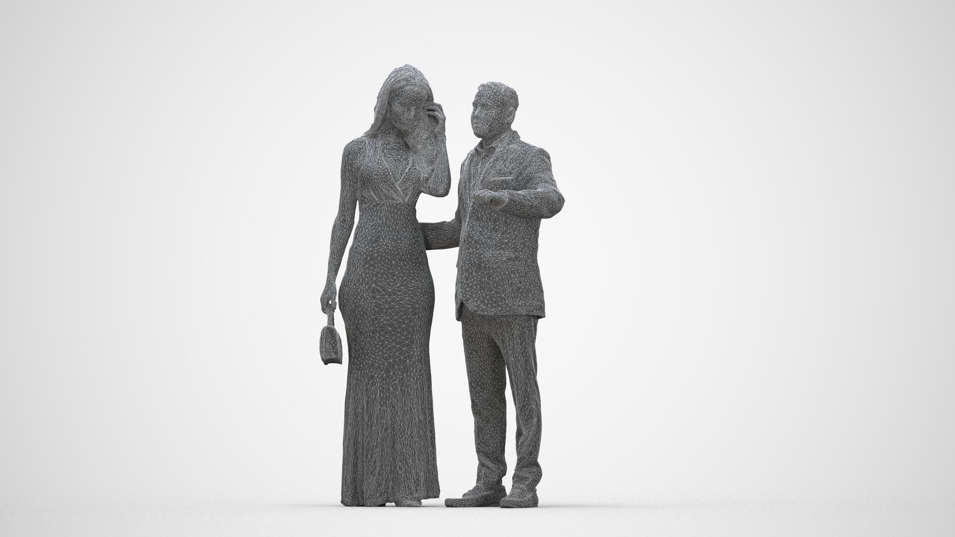 3D people model man formal couple, scanned human for 3ds Max rendering, wireframe back view