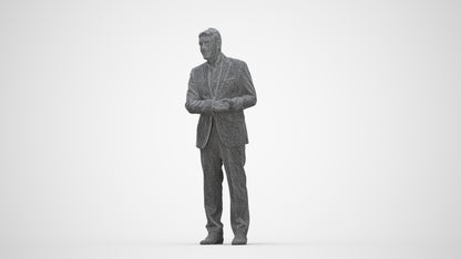 scanned 3D senior man business, photogrammetry people for Enscape and V-Ray, wireframe back view