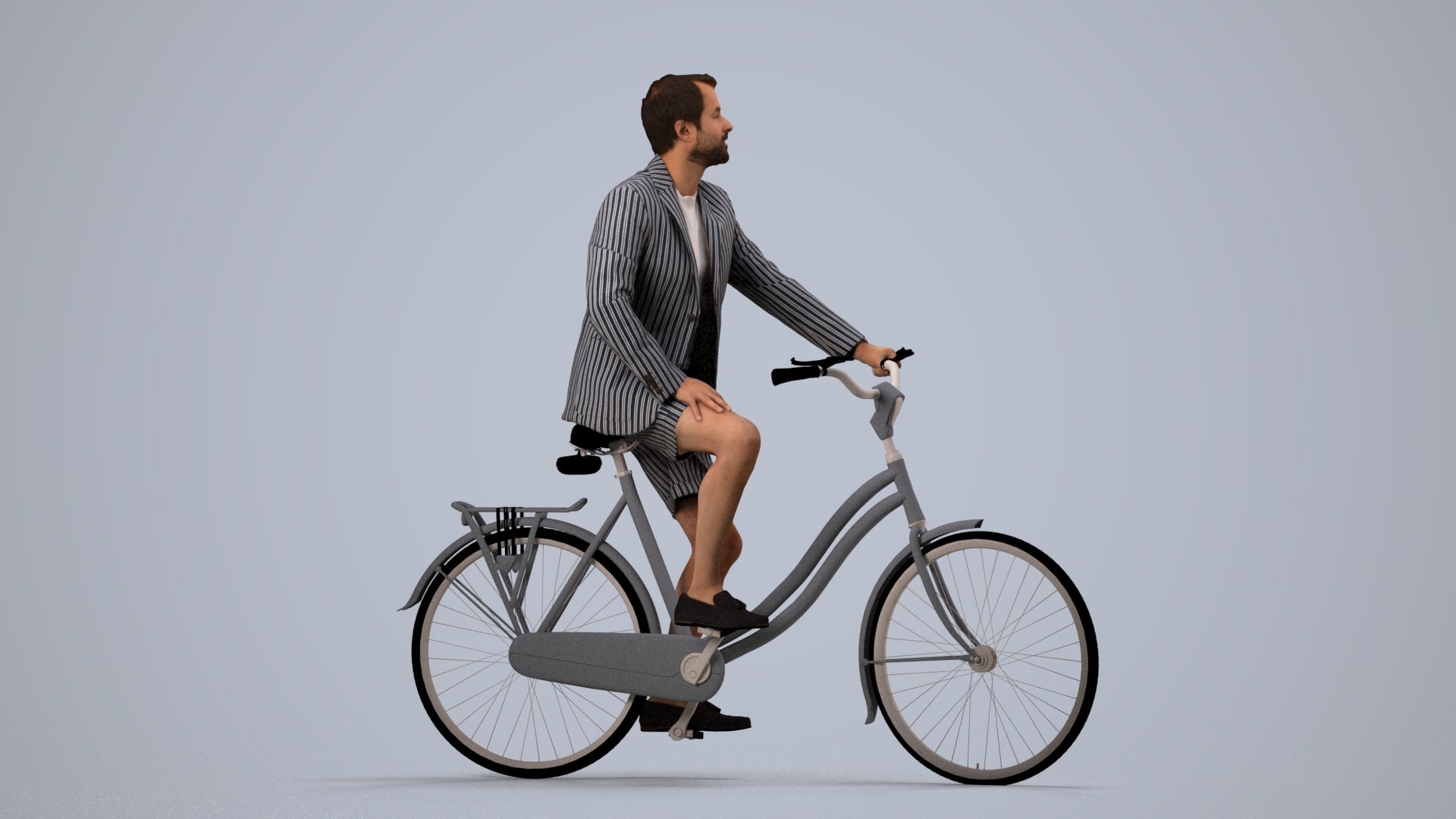 3D scanned man cycling business, photorealistic archviz people for Enscape and SketchUp, side view render